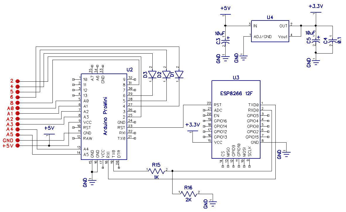 Схема подключения Arduino pro mini и ESP8266 к блоку управления водонагревателя Термекс