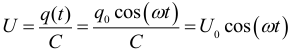 Формула Зависимость напряжения на конденсаторе от времени при колебаниях в электрическом контуре