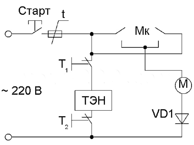 Электросхема простого фена