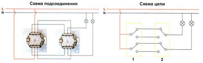 схема подключения проходного выключателя с 2х мест