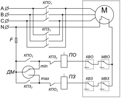 Схема подключения электроконтактного манометра и задвижки с электроприводом