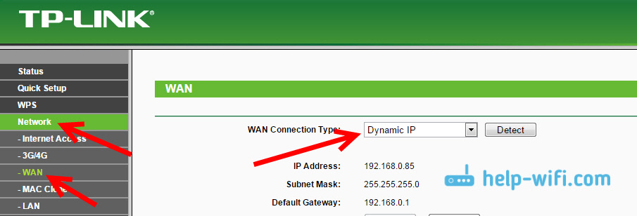 Получение динамического IP на TP-Link