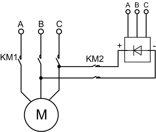 Схема динамического торможения асинхронного электродвигателя
