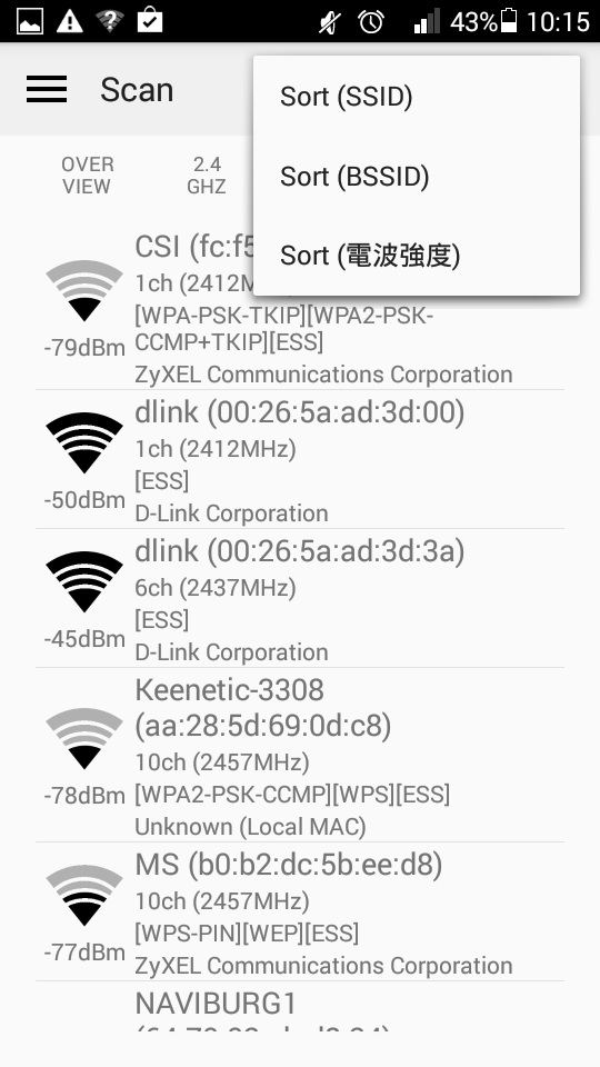 Вкладка со списком доступных SSID