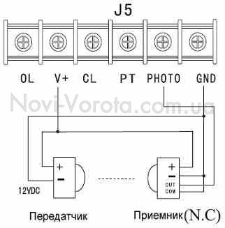 Схема подключения фотоэлементов шлагбаум к плате управления