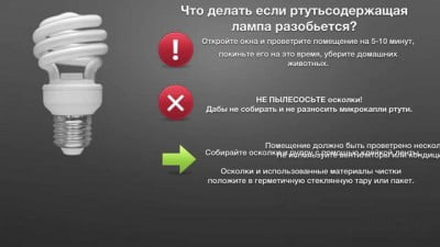 Фото: Порядок действий в случае если разбилась люминесцентная лампа