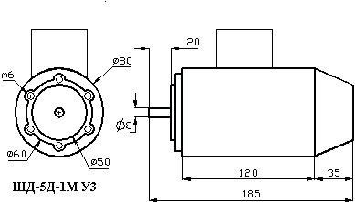 Габаритные размеры шагового электродвигателя ШД-5Д1МУ3 (ШД-5Д1МУЗ)