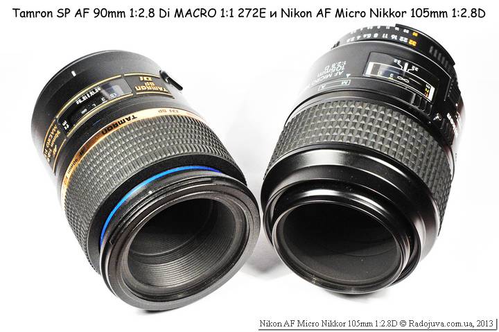 Вид объектива Nikon AF 105 mm f 2.8 D Micro Nikkor и Tamrn 90 2.8 AF