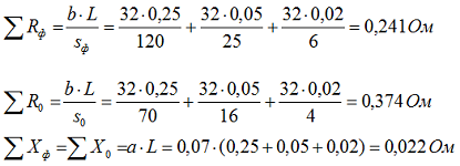 5. Определяем суммарные активные и индуктивные сопротивления кабелей