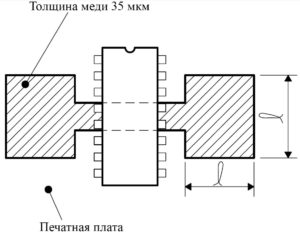 Рис. 14. Пример области меди печатной платы (используется в качестве теплоотвода)