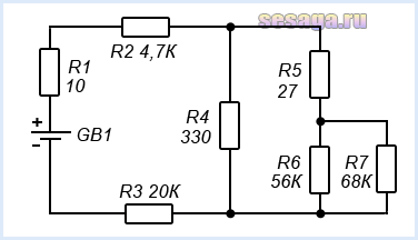 Схема смешанного соединения из семи резисторов