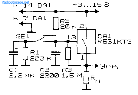 Схема реле времени на КМОП-коммутаторе К561КТ3