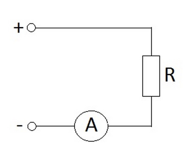 Стандартное подключение амперметра для измерения силы тока в цепи