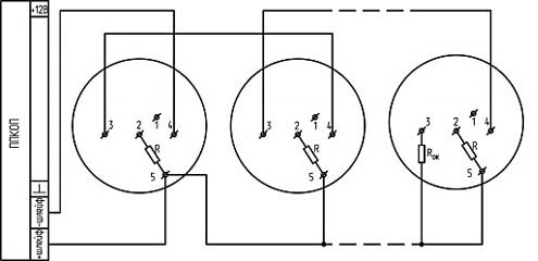 Включение извещателей ИП-212 в двухпроводный шлейф ОПС