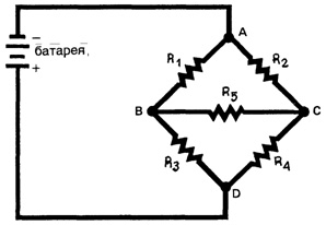 Мостовая схема термометра сопротивления с батареей