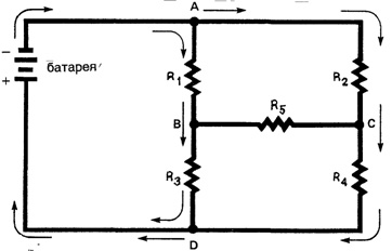Протекание тока через уравновешенный мост